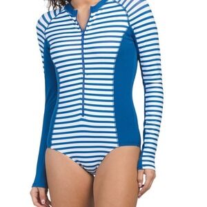 Cabana Life Large Striped Long Sleeve Rash Guard Swimsuit UPF 50+
